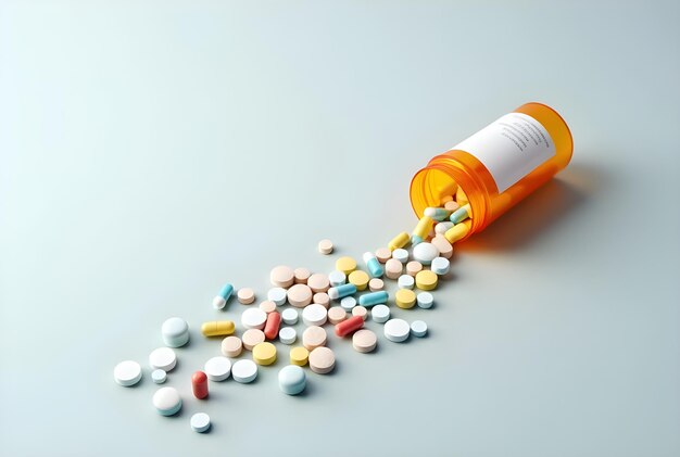 Pills premium stock photo on flat background