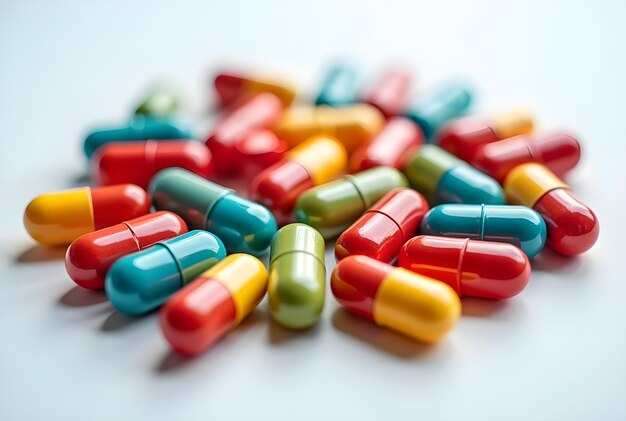 Pills premium stock photo on flat background