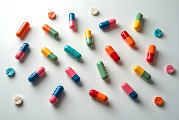 Pills premium stock photo on flat background