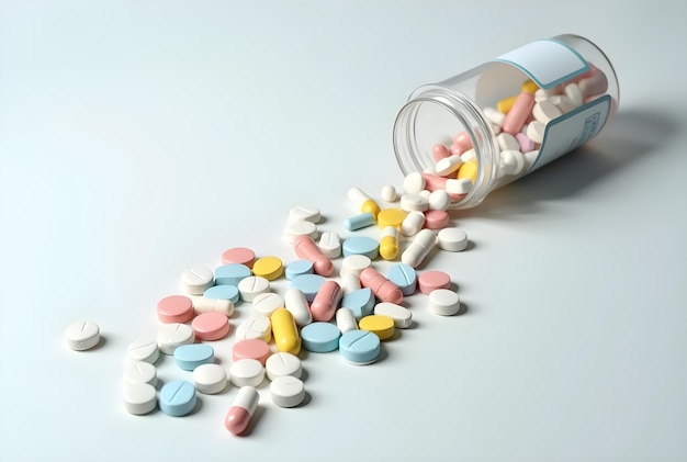 Pills premium stock photo on flat background