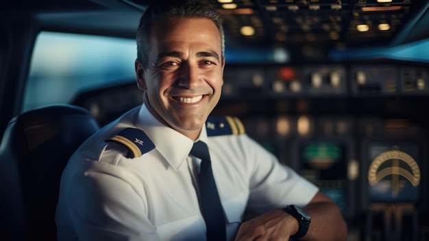 Pilot in the cabin of a passenger airplane