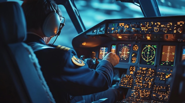 Photo a pilot in the cockpit of a plane with the controls up to the cockpit