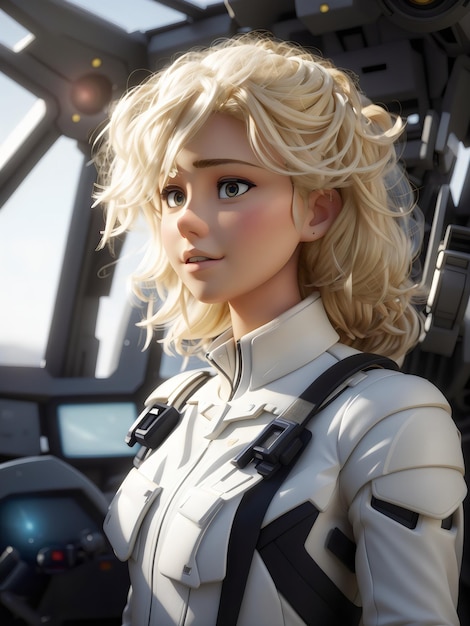 Pilot Girl with Golden hair 3D cartoon style created with Generative AI