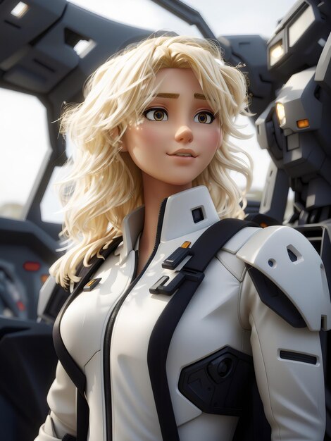 Pilot Girl with Golden hair 3D cartoon style created with Generative AI