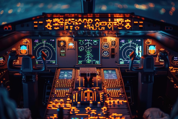 The pilots deck and controls of an airline Generative Ai