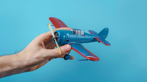 Photo pilots hand holding toy airplane