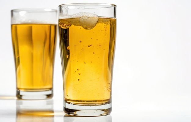 Pilsner beer in a glass Pint of light beer on white background