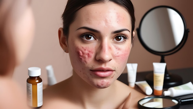 Photo pimples and acne on the womans face medicine and cosmetology concept natural skin