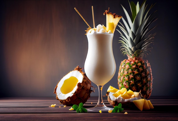 Pina colada cocktail with coconut and pineapple Generative AI