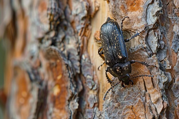 Photo pine beetle closeup of bark beetle tomicus piniperda forest pest insect