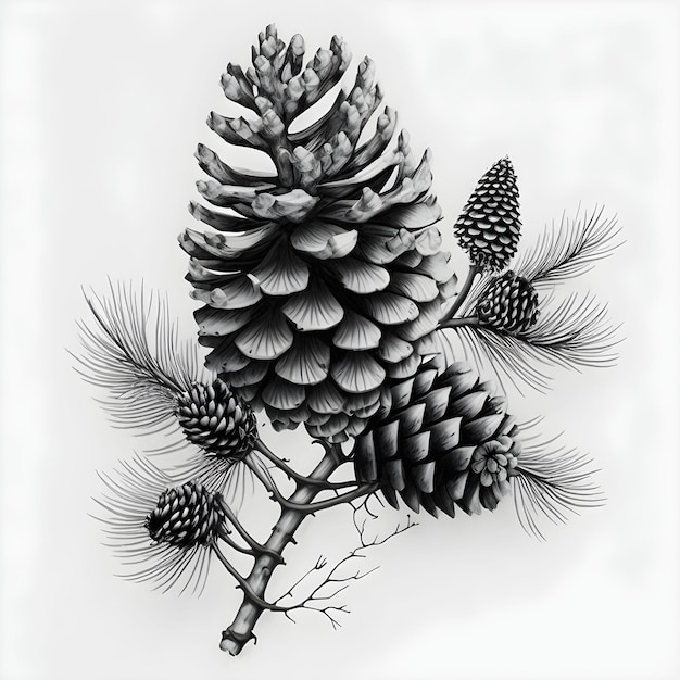 Pine Cone Black Sketch Illustration