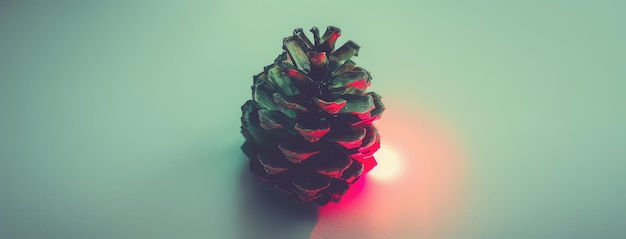 Pine Cone with Neon Shadow on Pastel Surface