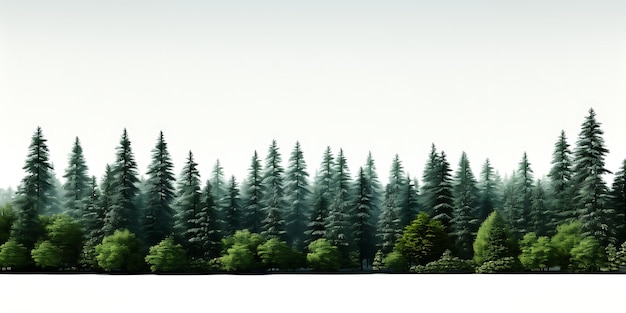 Pine forest isolated on a white background 3D illustration