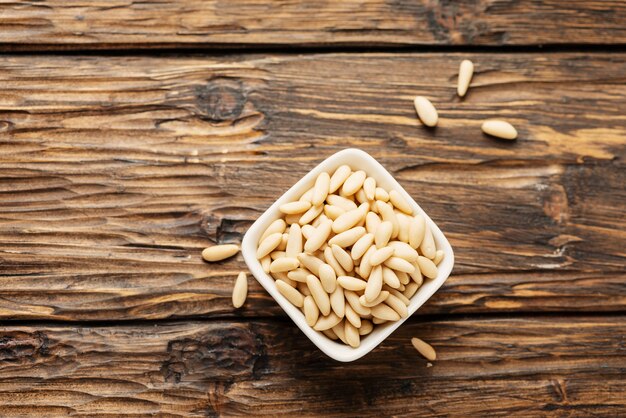 Pine nut on the wooden table