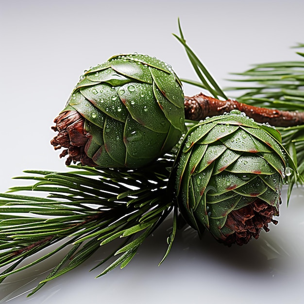 Pine Tree Needles Isolated on White Background