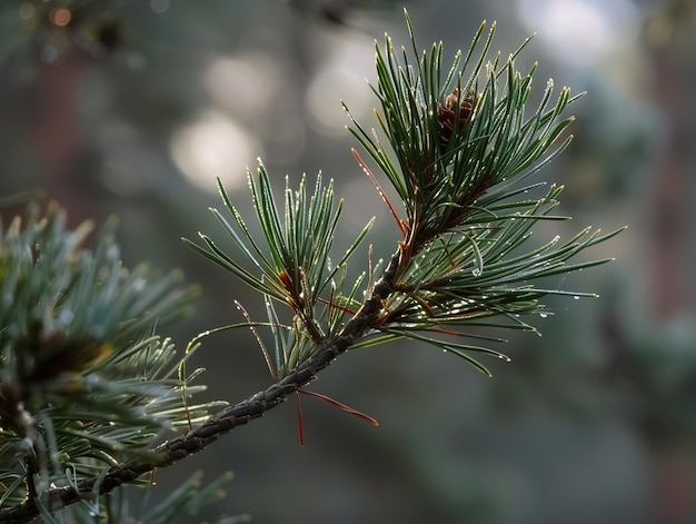 a pine tree with a few pine needles that are on it