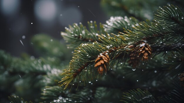 A pine tree with snow on the branches