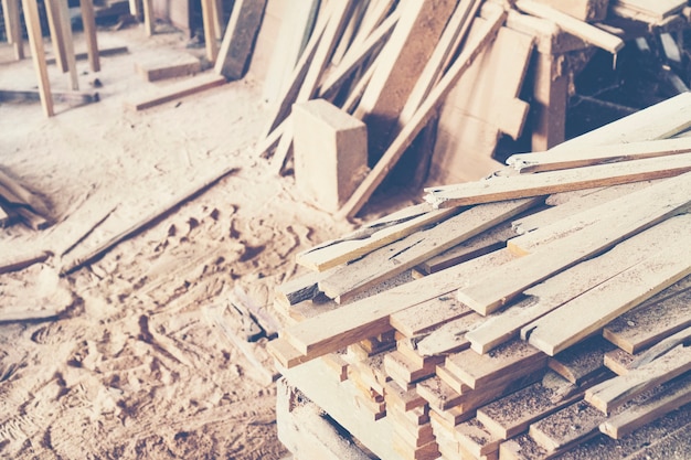 pine wood planks on wood table studio construction background