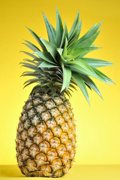 Pineapple on bright yellow background. Fresh pineapple on bright yellow background. Summer fruit.