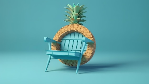 A pineapple chair sits in front of a blue background.