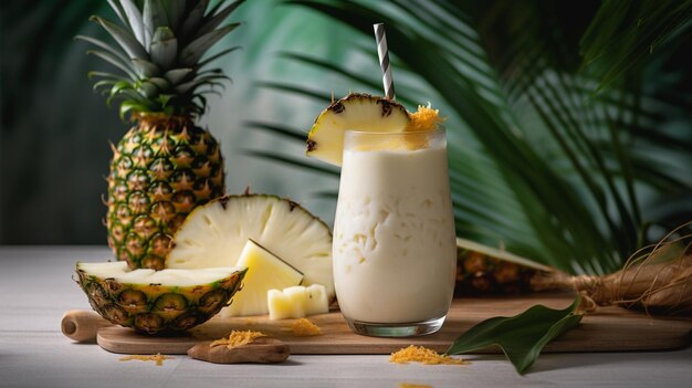 Pineapple Coconut Smoothie Generative AI image