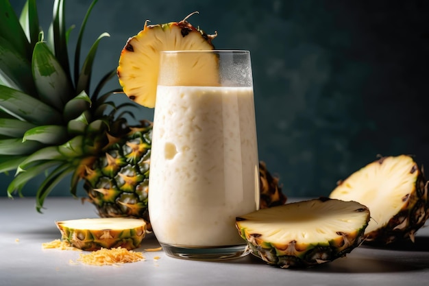 Pineapple Coconut Smoothie On White Background Generative AI