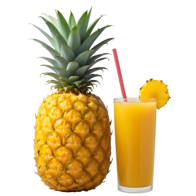 pineapple fruit with glass juice on white background