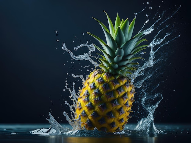 Pineapple fruits splashing into water brigh ai generative