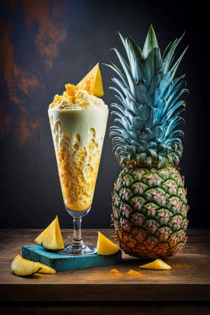 Pineapple and glass of ice cream Generative AI