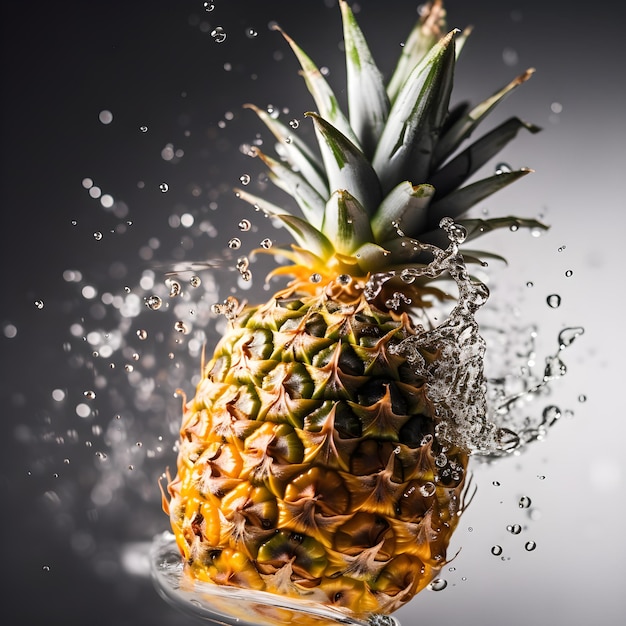 A pineapple is being splashed with water