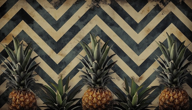 Photo a pineapple is on display in a blue and white geometric pattern