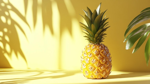 a pineapple is sitting on a table in a yellow room