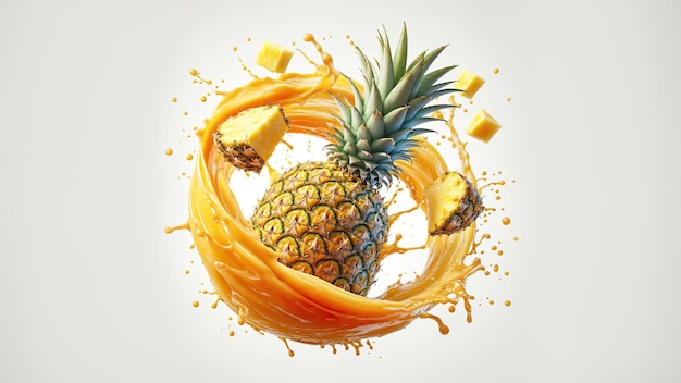 Photo pineapple juice splash twisted around and swirled around