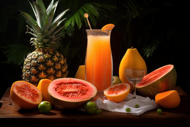 Pineapple and papaya tropical bliss homemade fruit juice