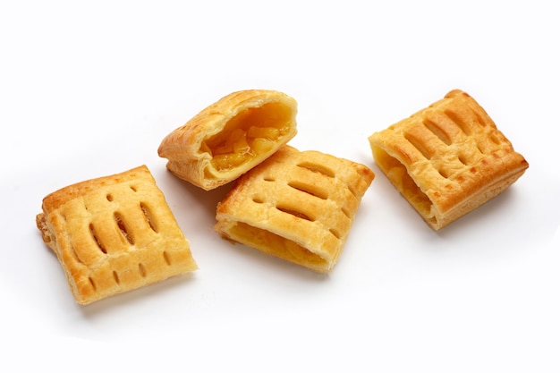 Pineapple pie on white background.