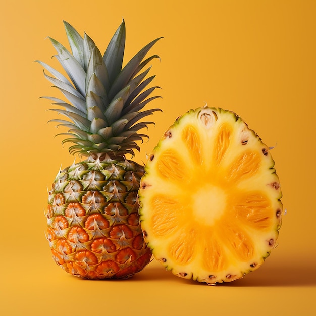 a pineapple and a pineapple are shown on a yellow background