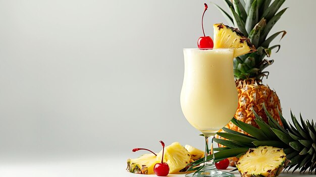 a pineapple and pineapple glass of coconut milk are on a table