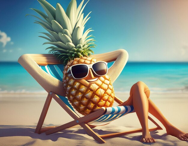 Pineapple Relaxing on Beach Chair