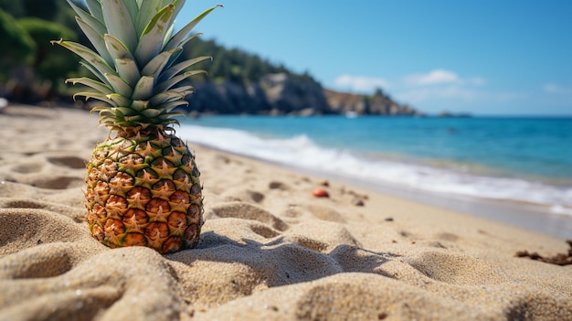 pineapple on sand beach