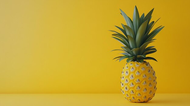 Photo a pineapple sits on a table in front of a yellow wall