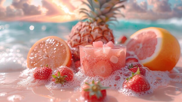 Photo a pineapple and some strawberries are on a table