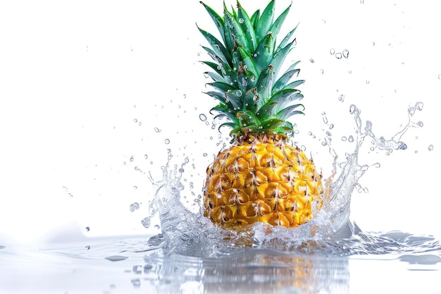 Pineapple and water splash isolated on white background