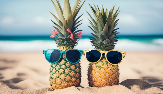 A pineapple wearing sunglasses summer concept Illustration