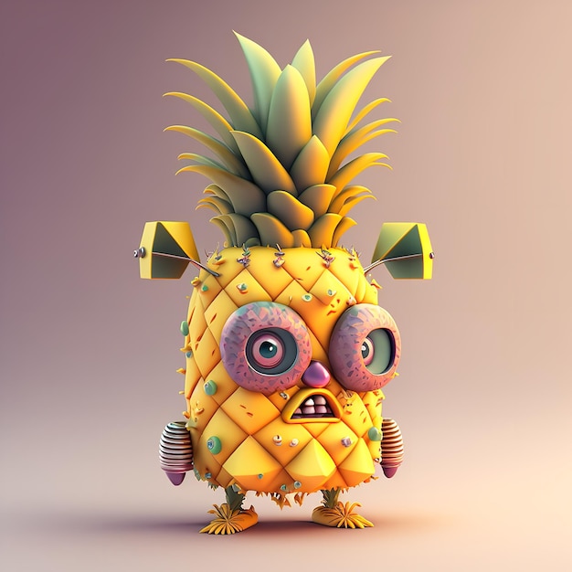 A pineapple with a face and a horn on its head