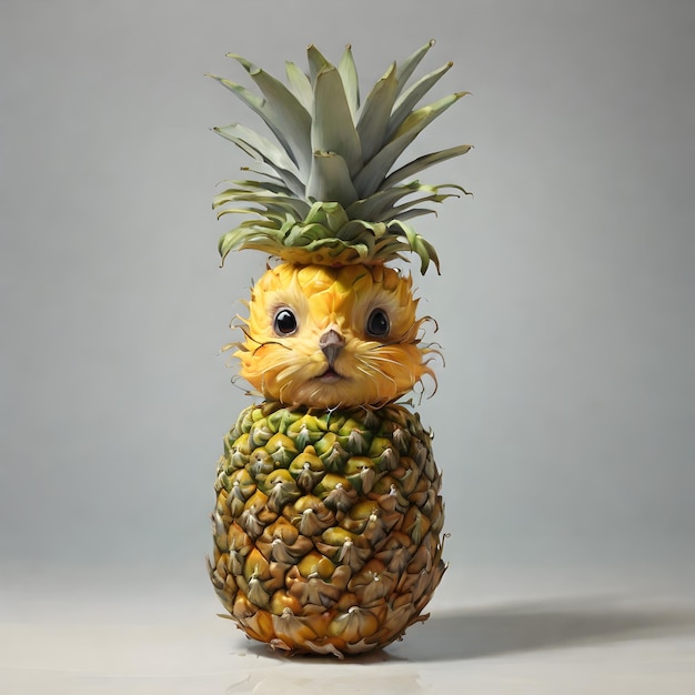 a pineapple with a face that says pineapple on it