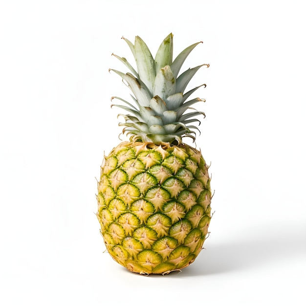 a pineapple with a green top and blue green leaves on it