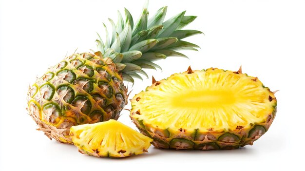 Pineapple with a Piece Isolated on a White Background