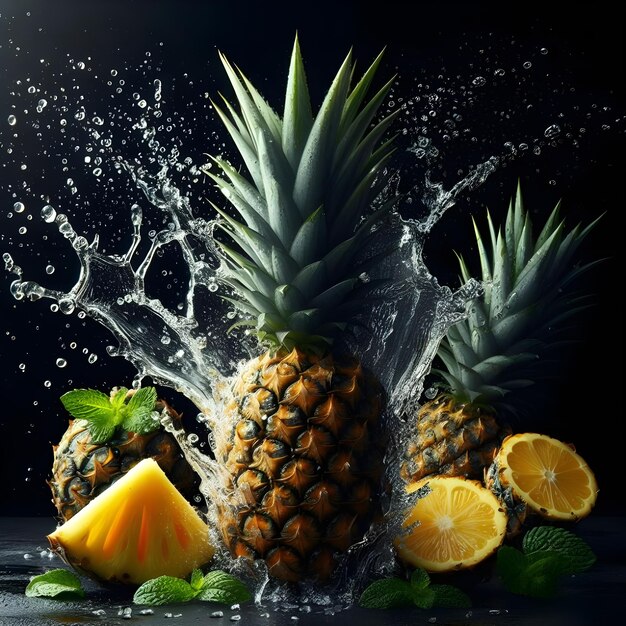 Pineapples fruit Pineapples with water splash