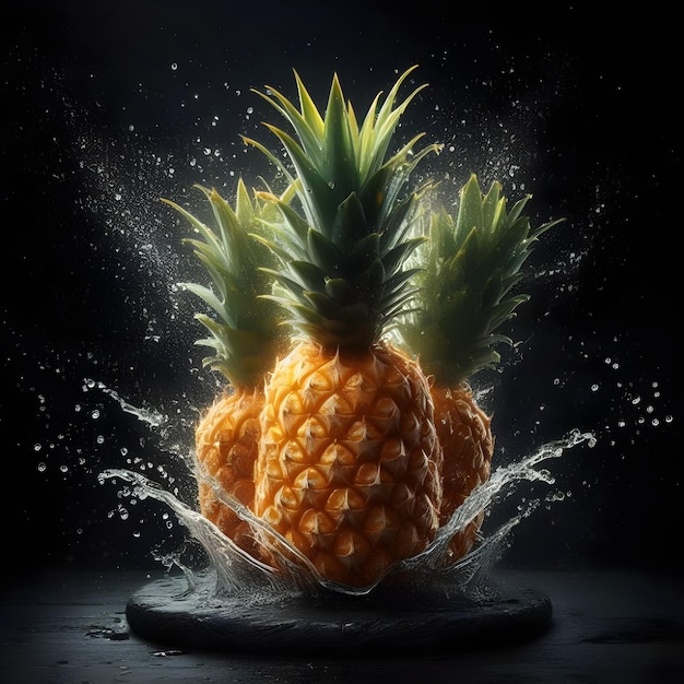 Pineapples fruit Pineapples with water splash