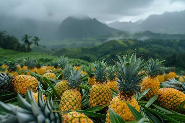 Pineapples that when harvested summon tropical rains drenching the land in sweetness cinematic